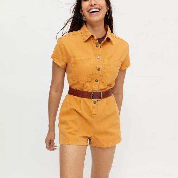 BDG Mustard denim button up romper - Picture 4 of 6